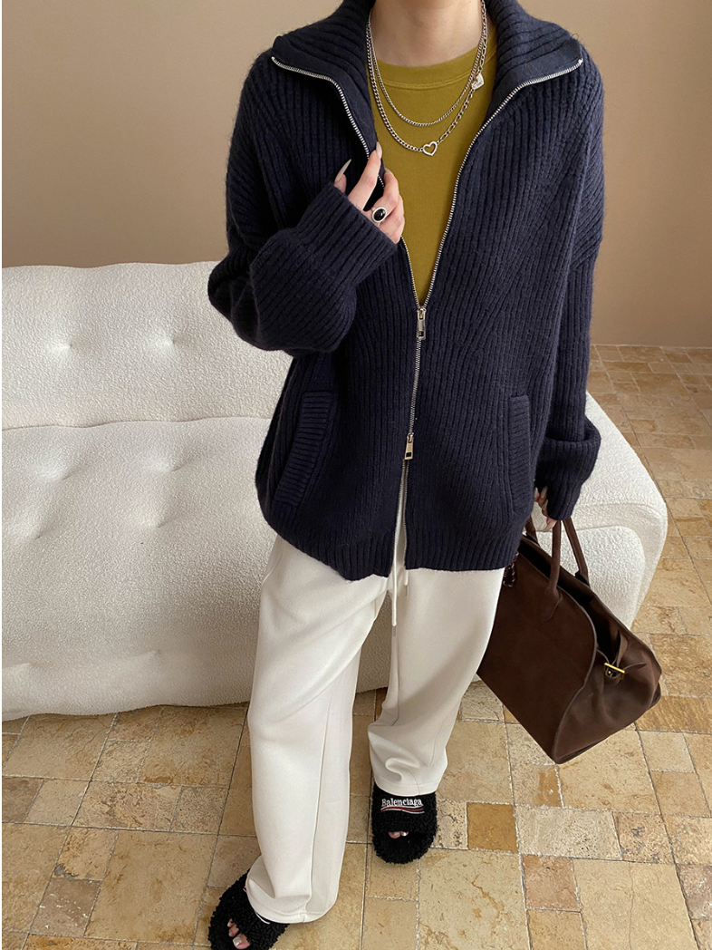 ハイネックジップアップニットカーディガン