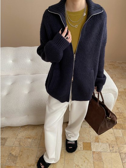 ハイネックジップアップニットカーディガン