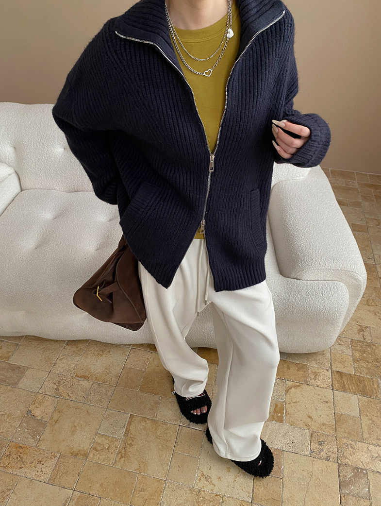 ハイネックジップアップニットカーディガン