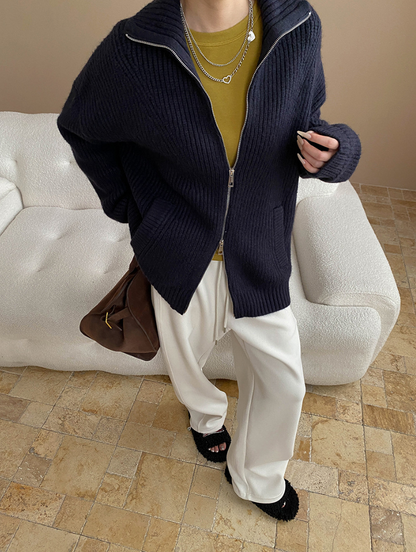 ハイネックジップアップニットカーディガン