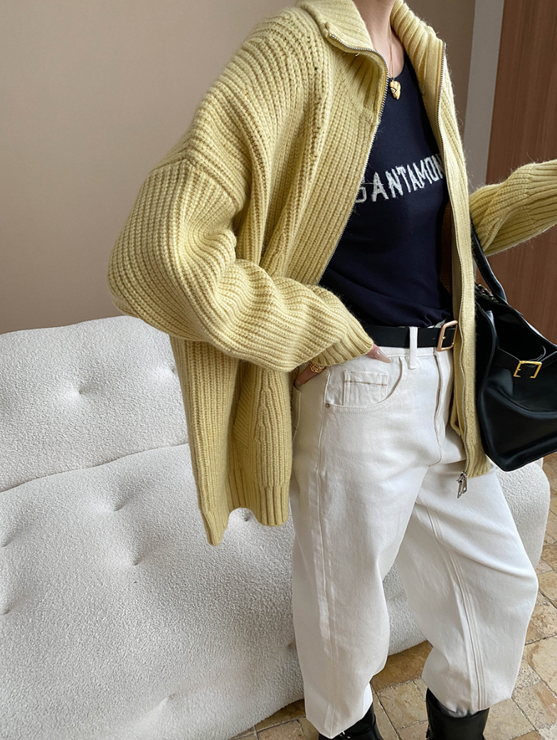 ハイネックジップアップニットカーディガン