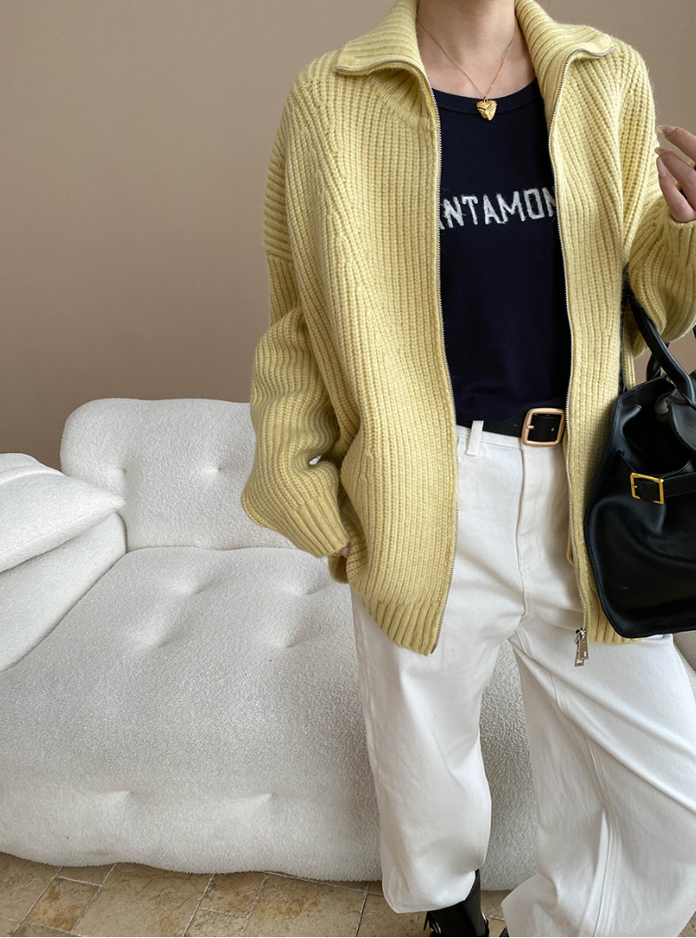 ハイネックジップアップニットカーディガン