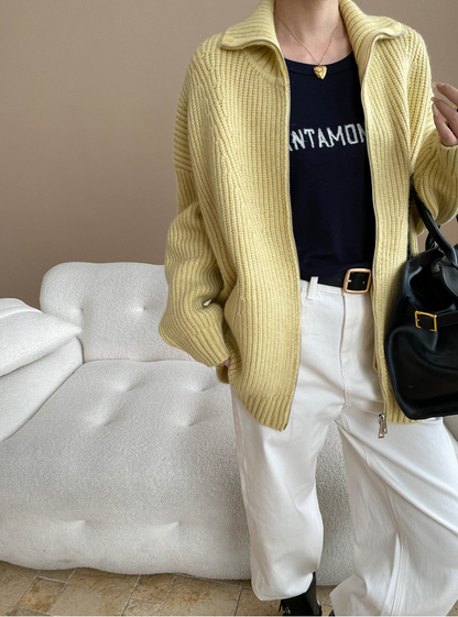 ハイネックジップアップニットカーディガン