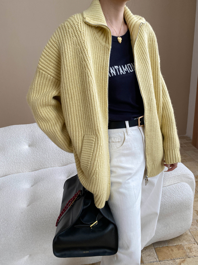 ハイネックジップアップニットカーディガン