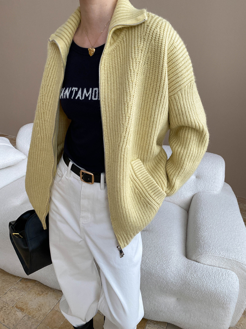 ハイネックジップアップニットカーディガン