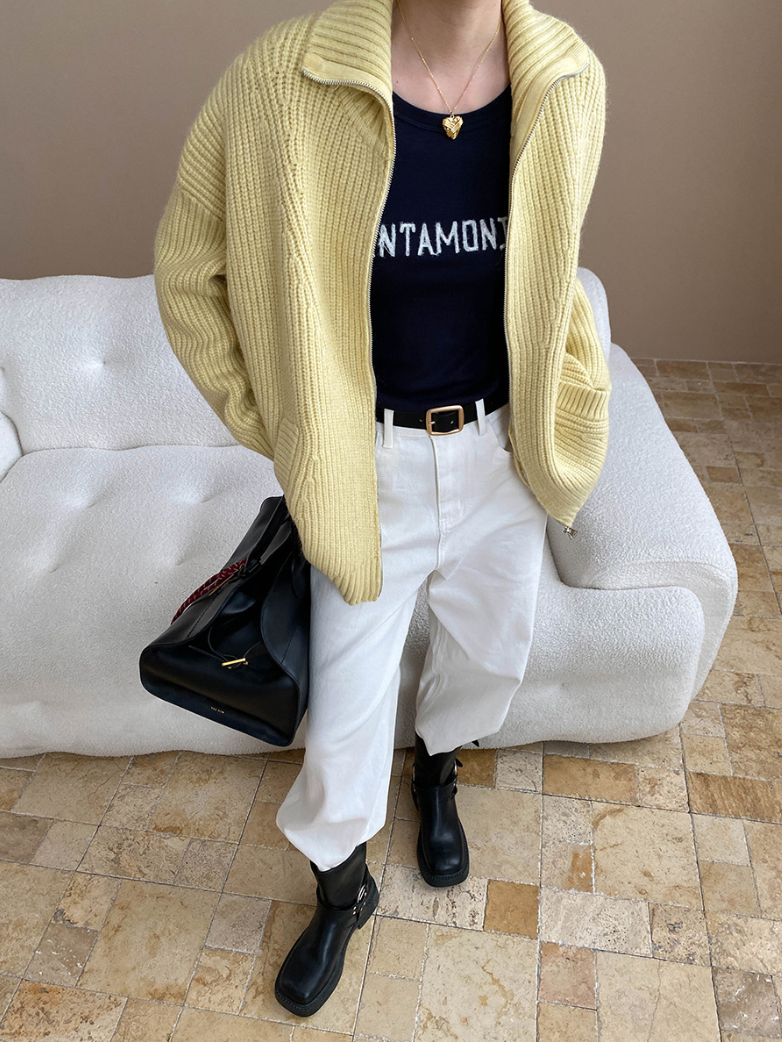 ハイネックジップアップニットカーディガン