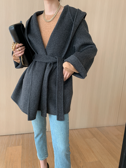 フード付きショートコート