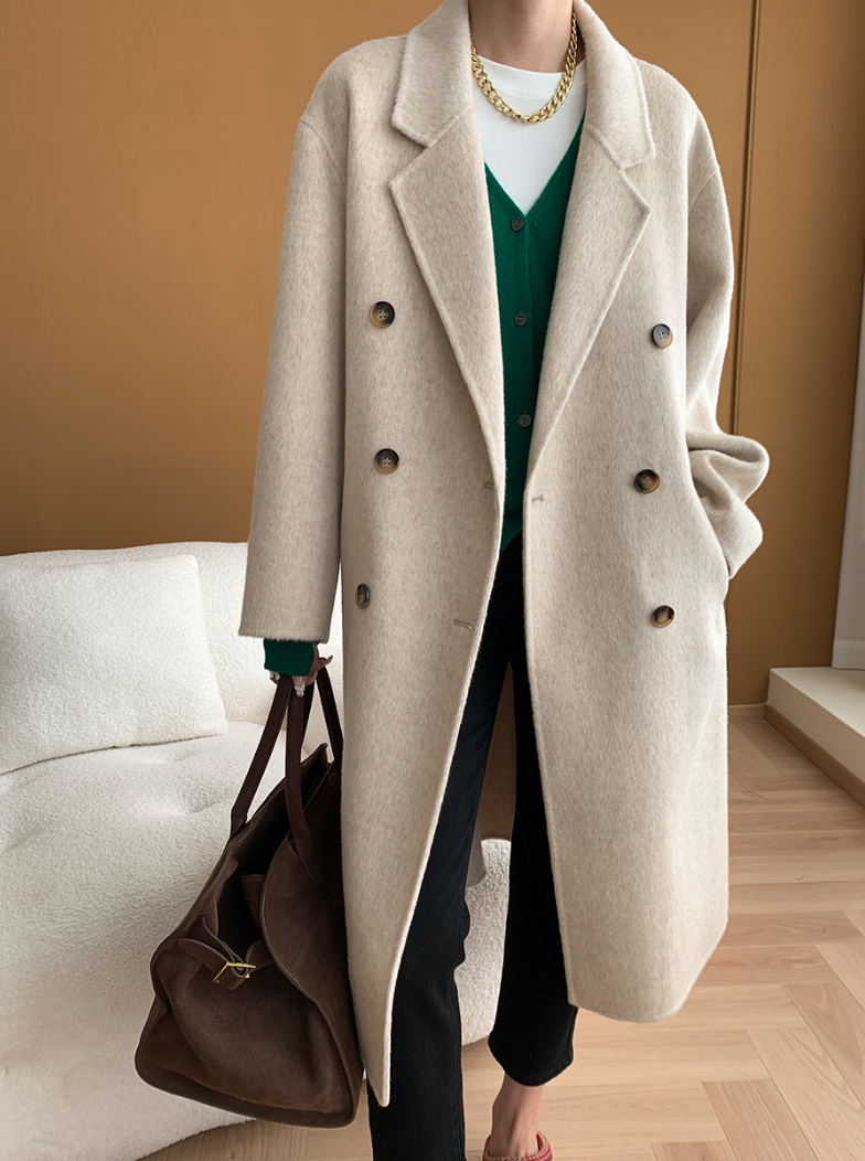 ダブルブレストウールロングコート