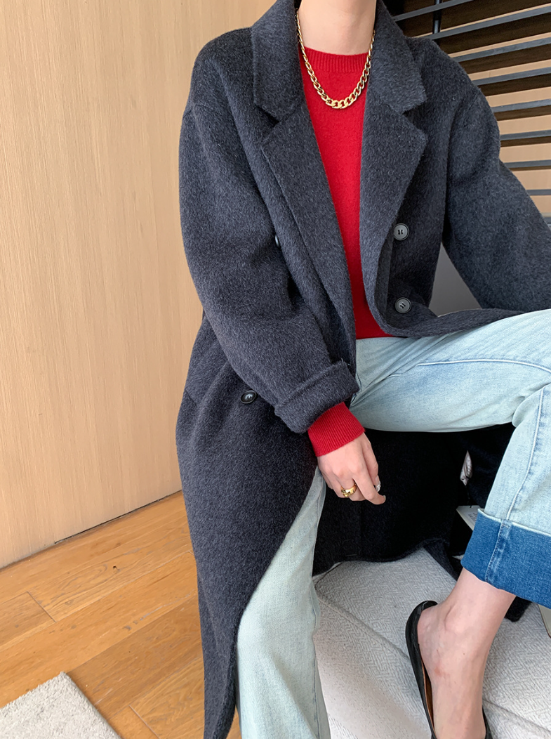 ダブルブレストウールロングコート