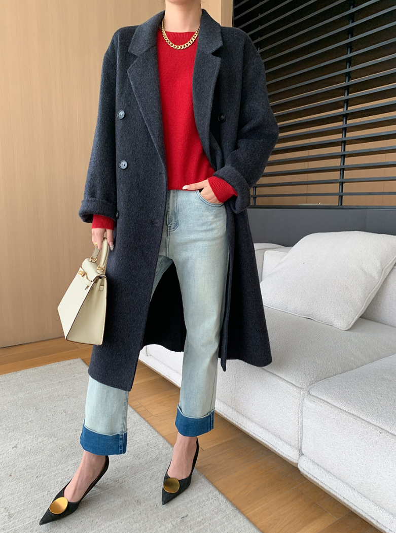 ダブルブレストウールロングコート