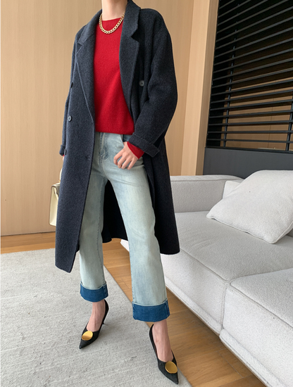 ダブルブレストウールロングコート