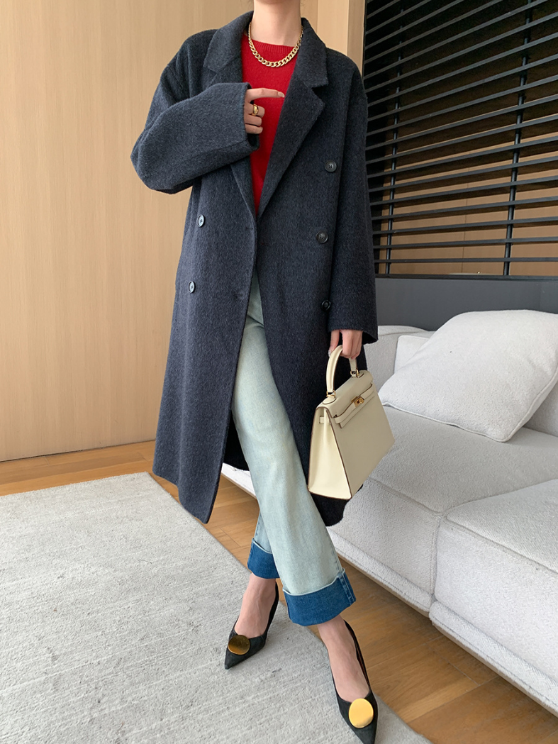 ダブルブレストウールロングコート