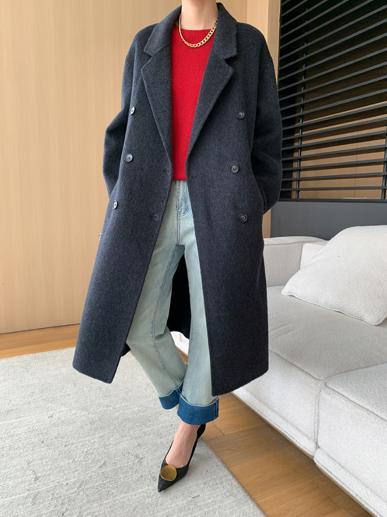 ダブルブレストウールロングコート