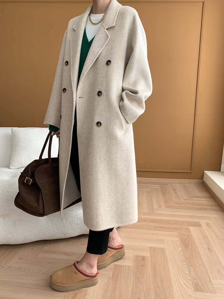 ダブルブレストウールロングコート