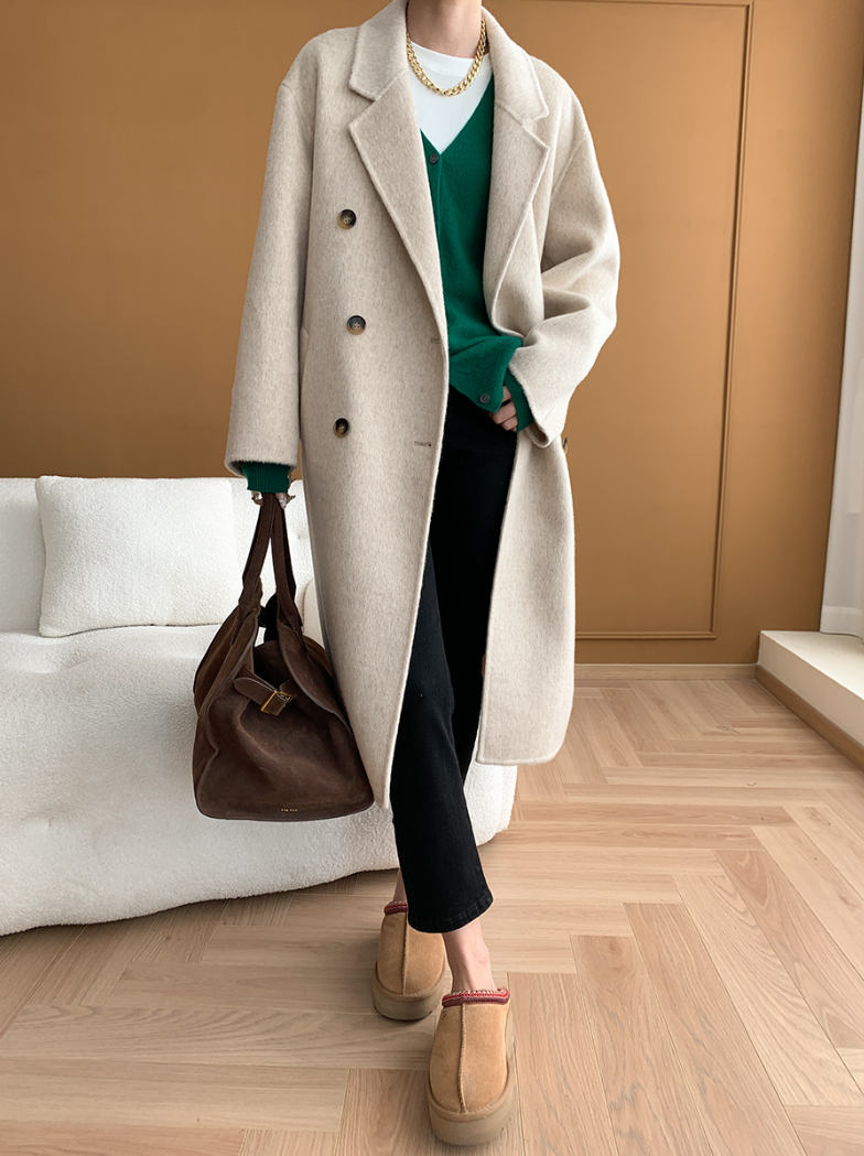 ダブルブレストウールロングコート