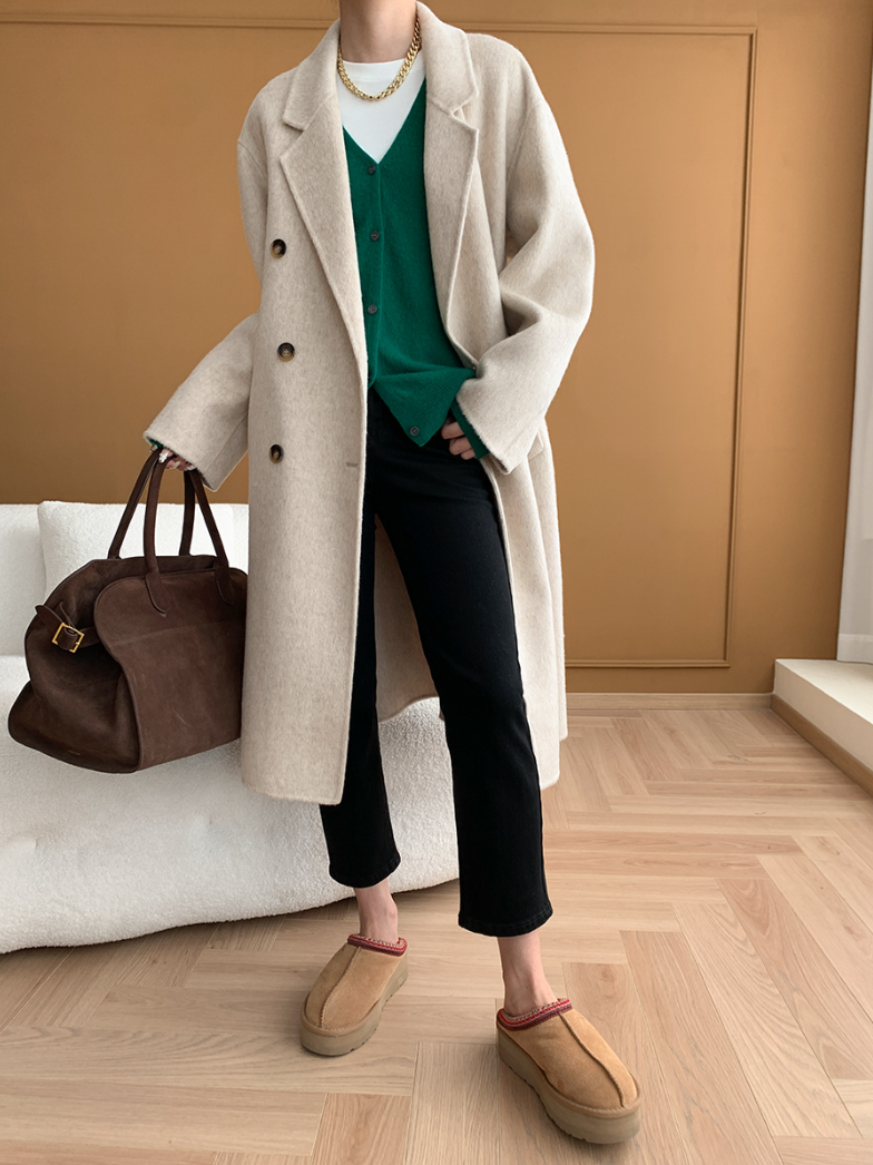 ダブルブレストウールロングコート