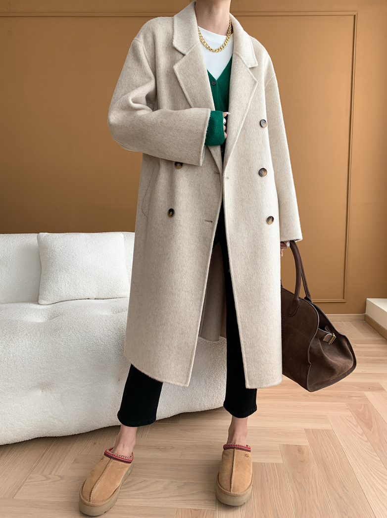 ダブルブレストウールロングコート