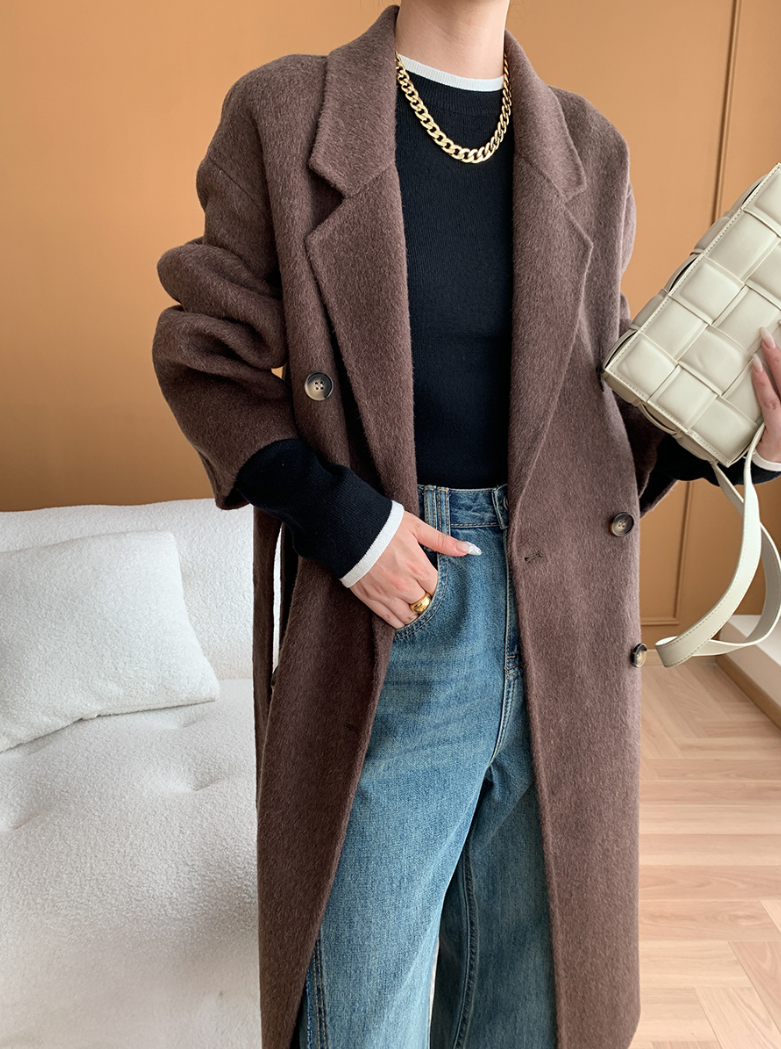 ダブルブレストウールロングコート