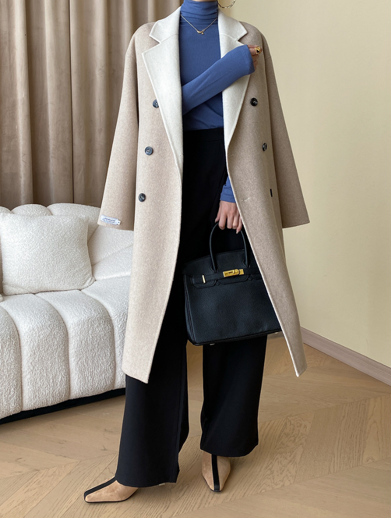 リバーシブルウールブレンドダブルブレストコート