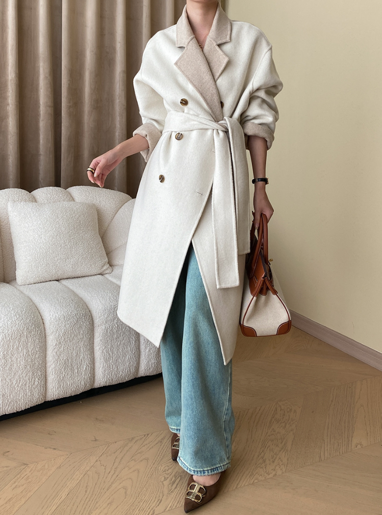 リバーシブルウールブレンドダブルブレストコート