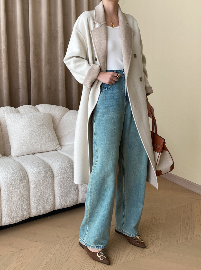 リバーシブルウールブレンドダブルブレストコート