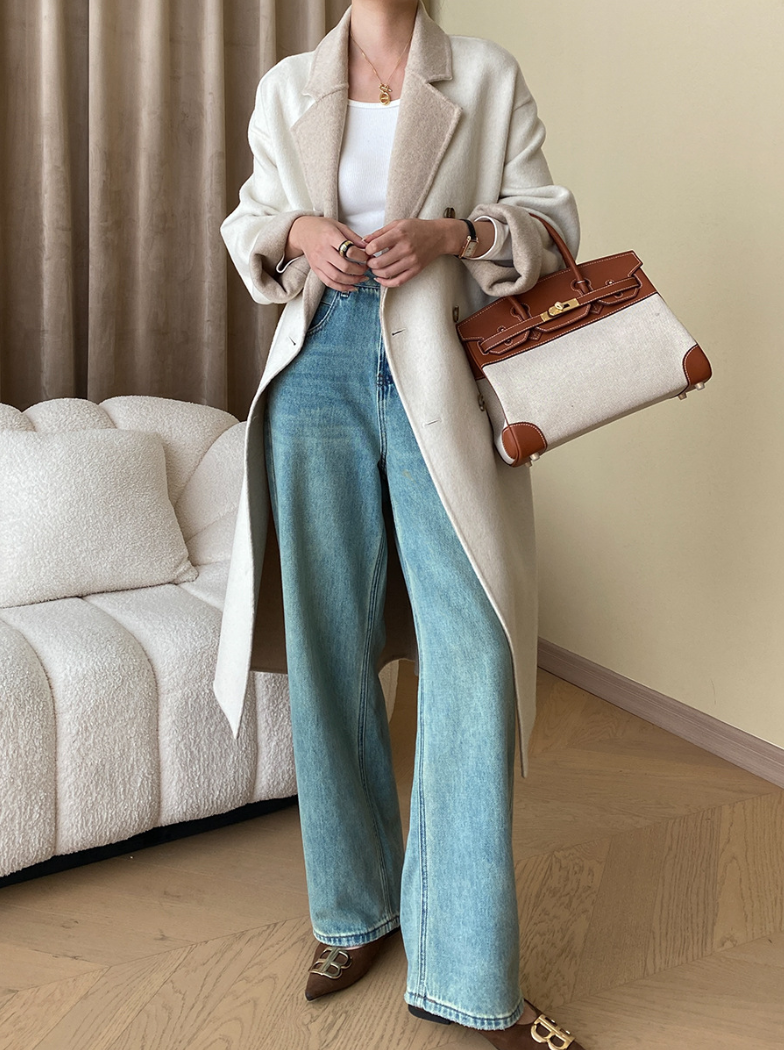 リバーシブルウールブレンドダブルブレストコート