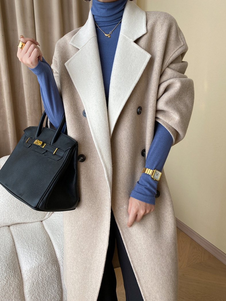 リバーシブルウールブレンドダブルブレストコート