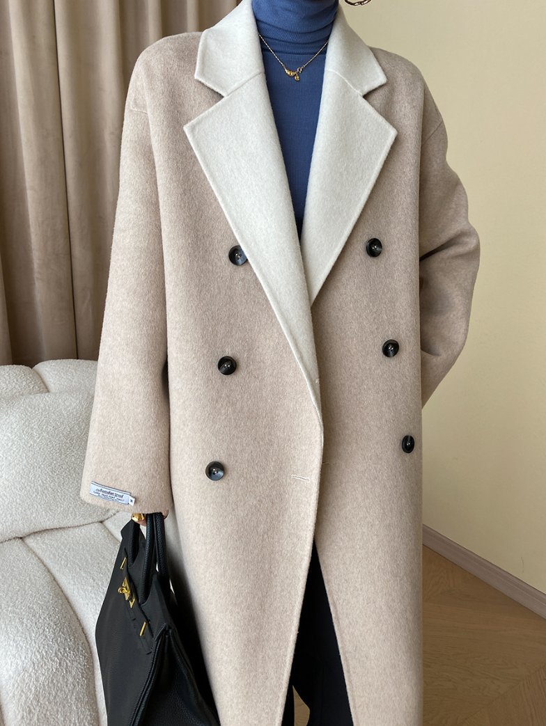 リバーシブルウールブレンドダブルブレストコート