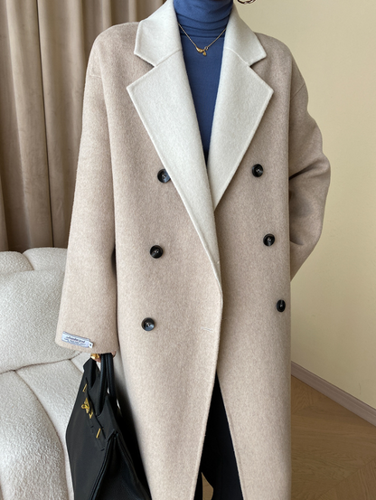 リバーシブルウールブレンドダブルブレストコート