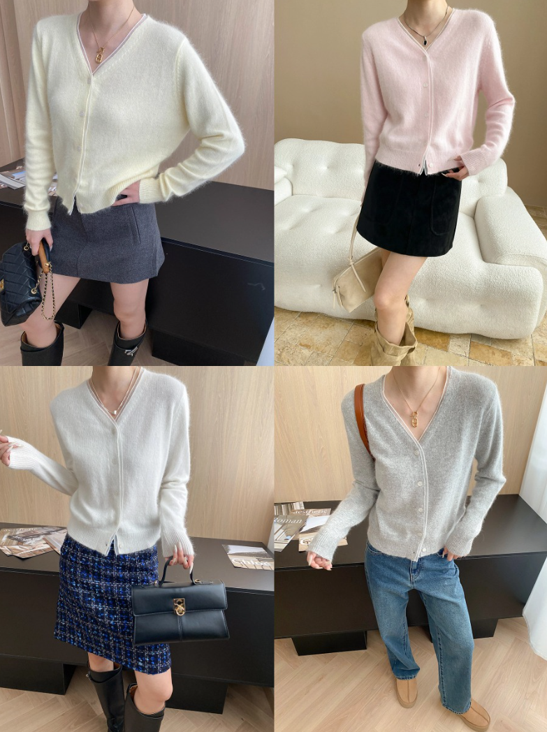 フェザータッチVネックカラーカーディガン