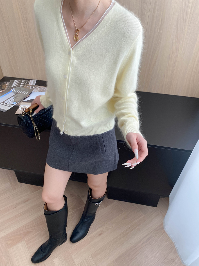 フェザータッチVネックカラーカーディガン