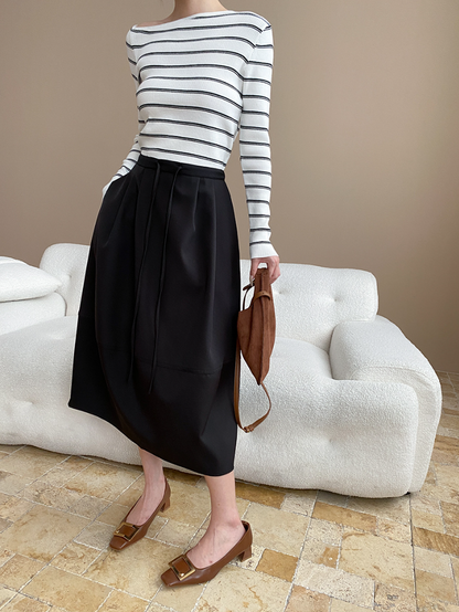 アシメネックボーダーニットトップス