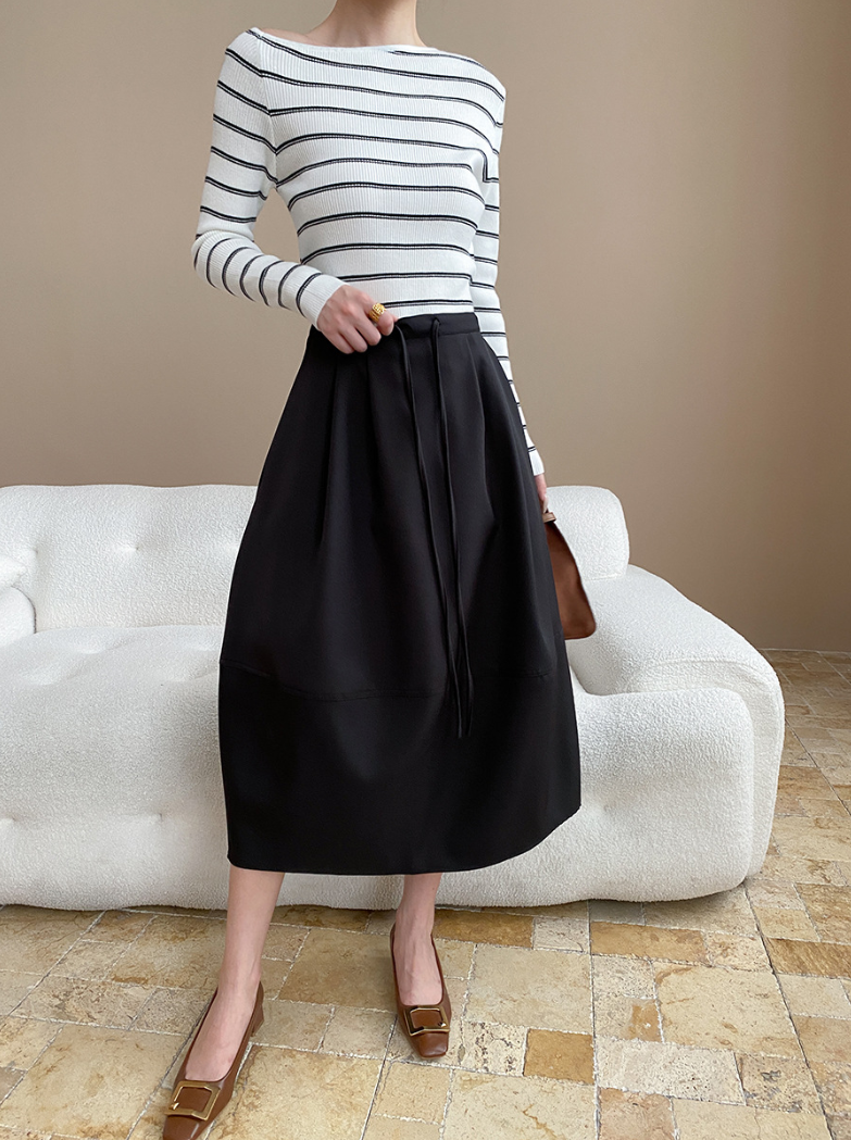 アシメネックボーダーニットトップス