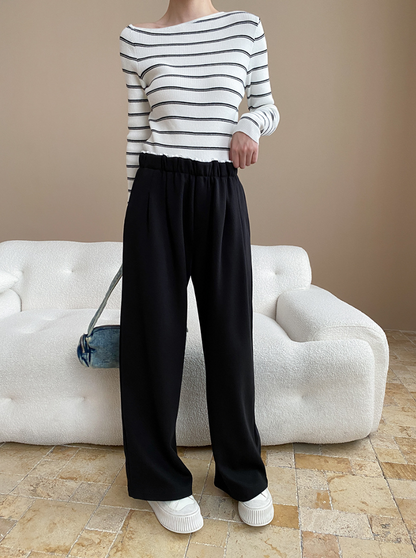 アシメネックボーダーニットトップス