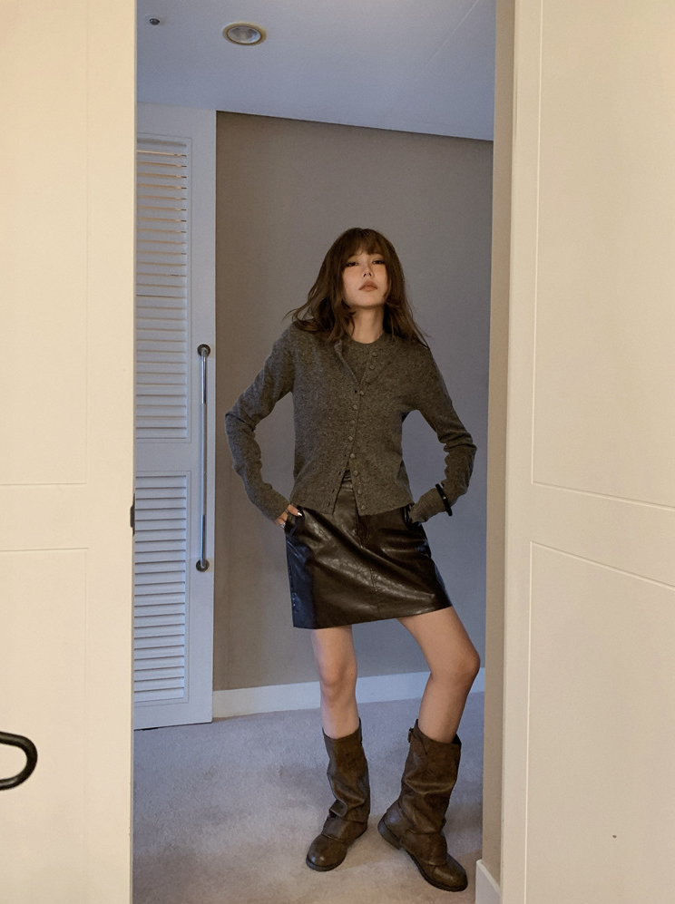 ボタンカーディガン×ノースリーブニット セットトップス