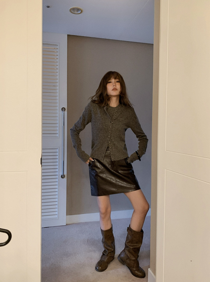 ボタンカーディガン×ノースリーブニット セットトップス