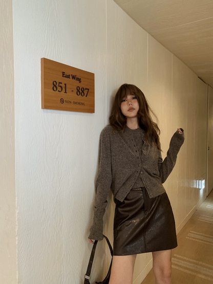 ボタンカーディガン×ノースリーブニット セットトップス