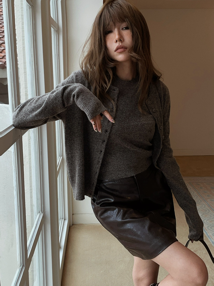 ボタンカーディガン×ノースリーブニット セットトップス