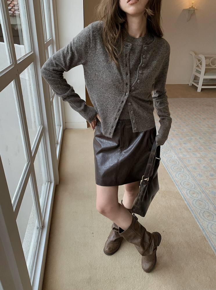 ボタンカーディガン×ノースリーブニット セットトップス