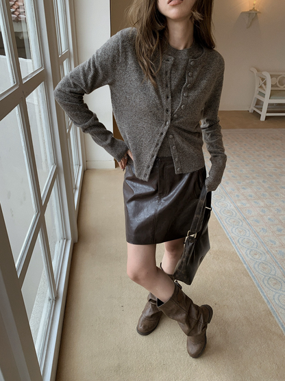 ボタンカーディガン×ノースリーブニット セットトップス