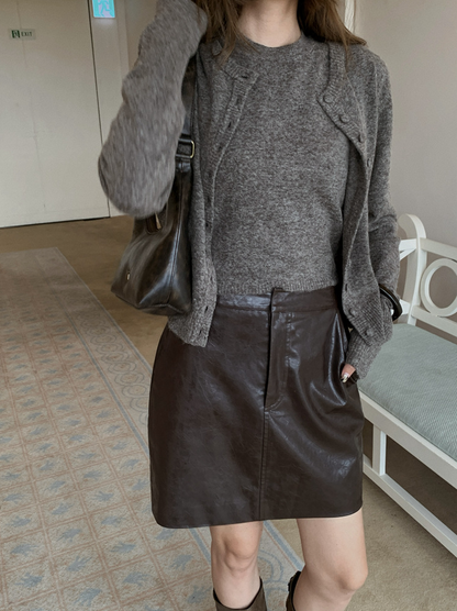 ボタンカーディガン×ノースリーブニット セットトップス