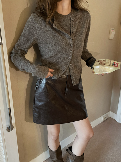 ボタンカーディガン×ノースリーブニット セットトップス