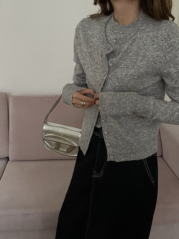 ボタンカーディガン×ノースリーブニット セットトップス