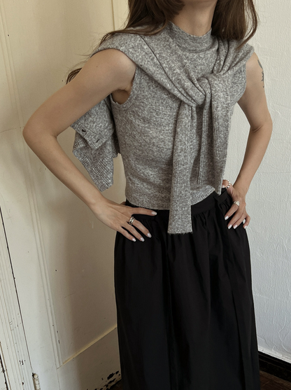 ボタンカーディガン×ノースリーブニット セットトップス