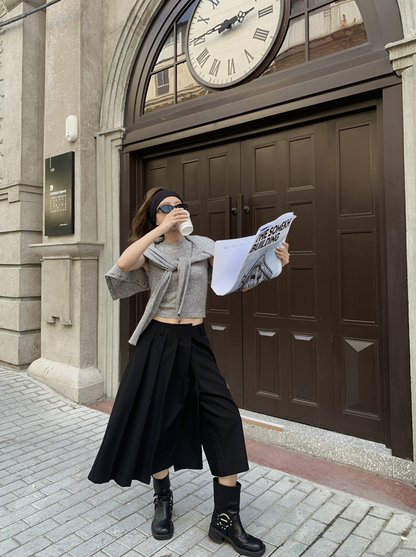 ボタンカーディガン×ノースリーブニット セットトップス