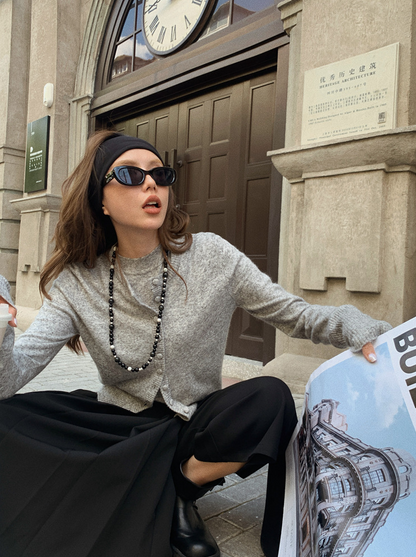 ボタンカーディガン×ノースリーブニット セットトップス