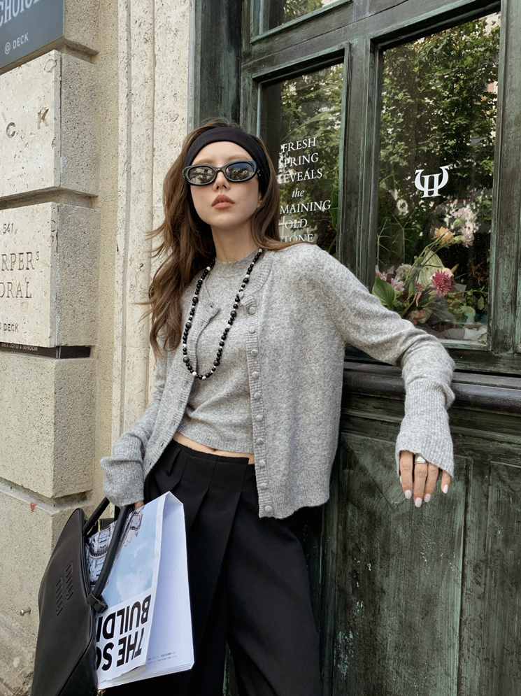 ボタンカーディガン×ノースリーブニット セットトップス