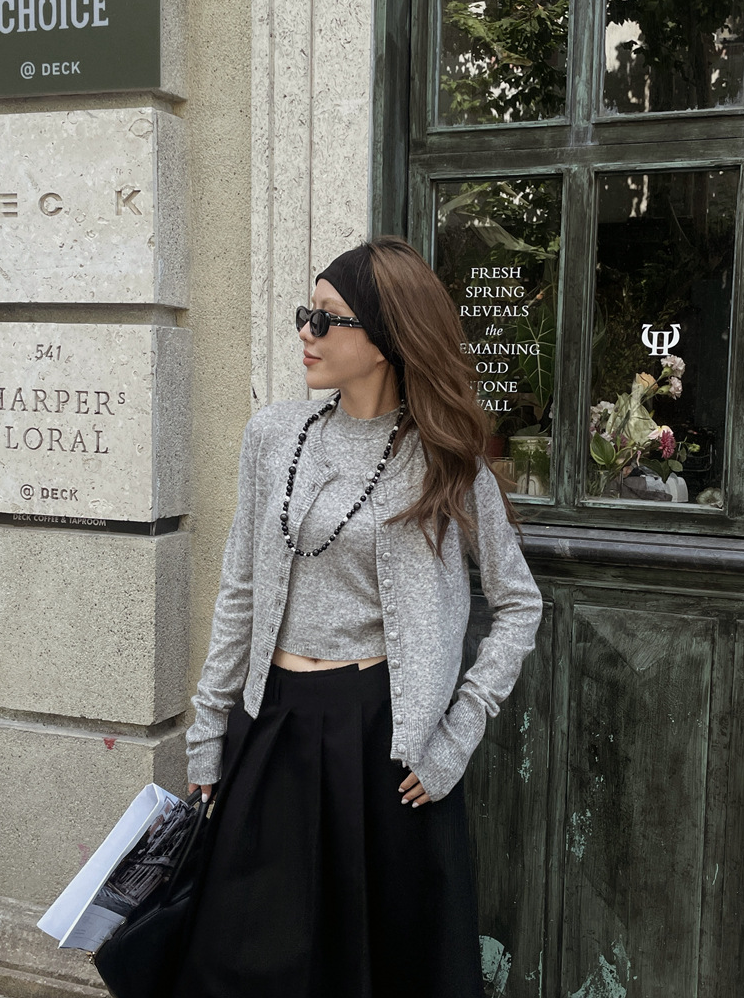 ボタンカーディガン×ノースリーブニット セットトップス