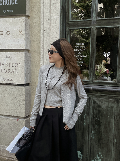 ボタンカーディガン×ノースリーブニット セットトップス