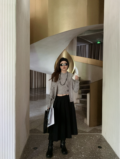 ボタンカーディガン×ノースリーブニット セットトップス